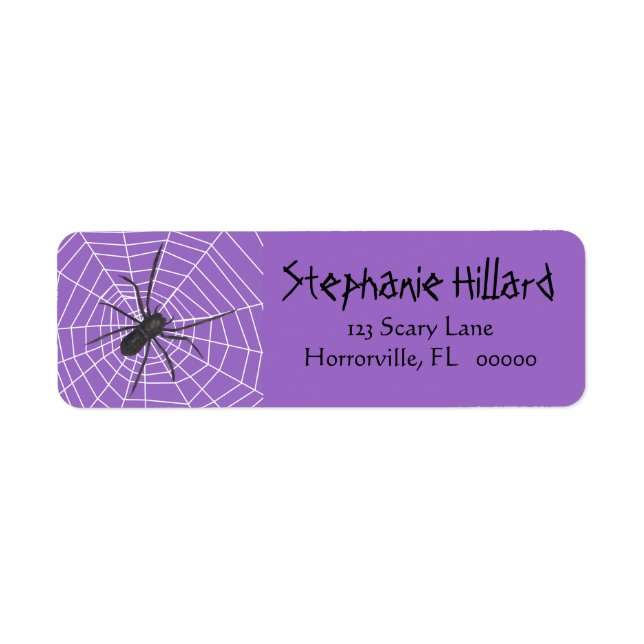 Etiqueta Halloween de araña morada/negra (Frente)
