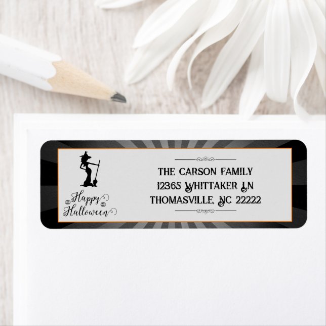 Etiqueta Halloween de bruja de Starburst Negro (In situ)