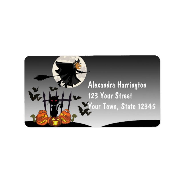 Etiqueta Halloween de Brujas Voladoras (Frente)