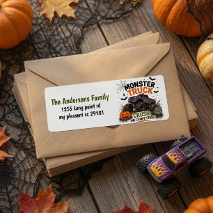 Etiqueta Halloween de Camión Monstruo Personalizado