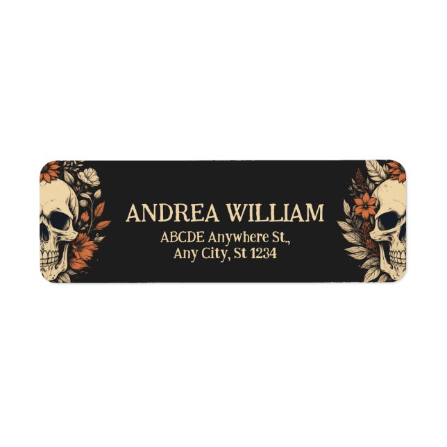 Etiqueta Halloween de cumpleaños de Skullhead (Frente)