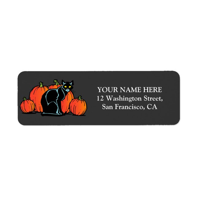 Etiqueta Halloween de Gato Negro espeluznante (Frente)