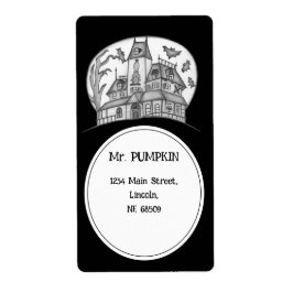 Etiqueta Halloween de Haunted House y Bats