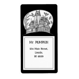 Etiqueta Halloween de Haunted House y Bats