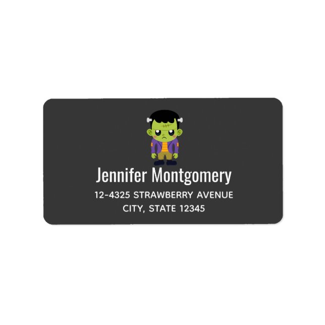 Etiqueta Halloween de Monstruo Frankenstein Verde (Frente)