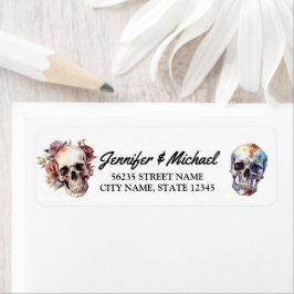 Etiqueta halloween esqueletos dirección del boda gótico