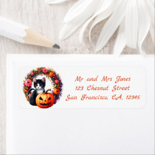 Etiqueta Halloween Floral Wreath La dirección de retorno de