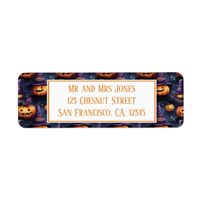 Etiqueta Halloween Gorras mágicos de calabazas (Frente)