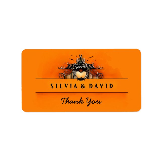 Etiqueta Halloween Love - Naranja y Black Gracias Label (Frente)