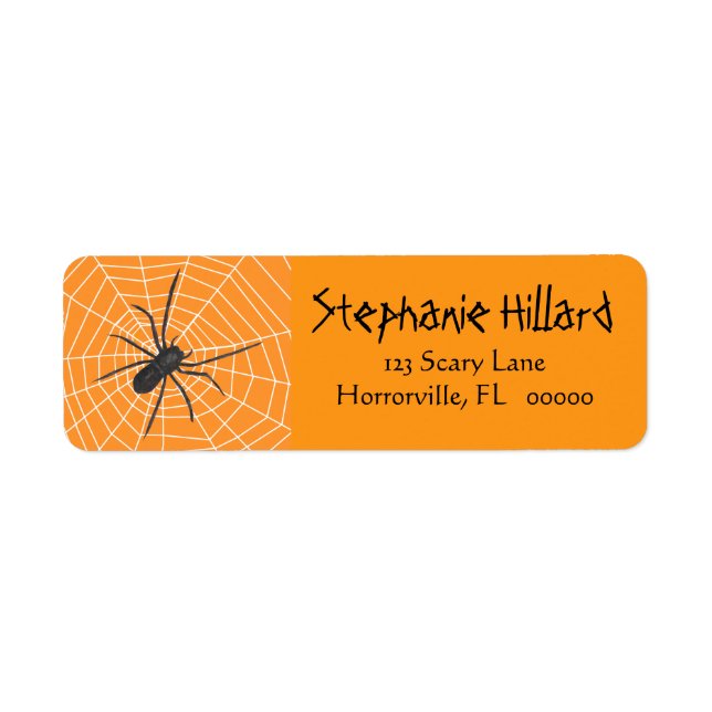 Etiqueta Halloween naranja/Araña negra (Frente)