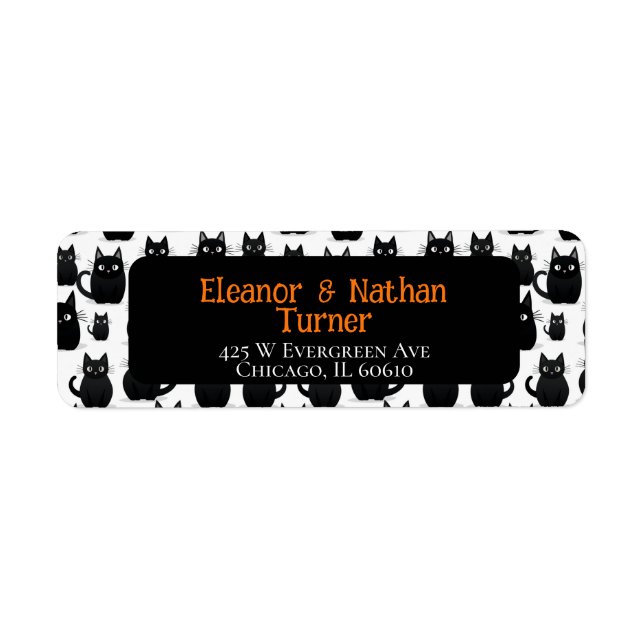 Etiqueta Halloween Personalizado de gatos negros (Frente)