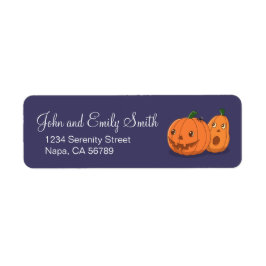 Etiqueta Halloween Pumpkins Pair on Purple Return Address