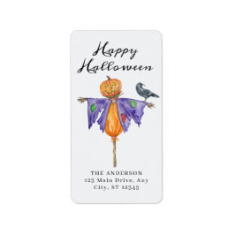 Etiqueta Halloween Scarecrow con calabaza