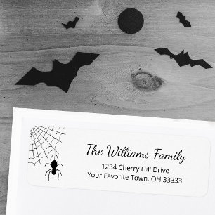 Etiqueta Halloween Spider Black White Return Address