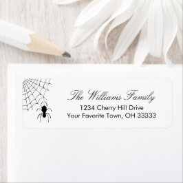 Etiqueta Halloween Spider Web Black White Return Address