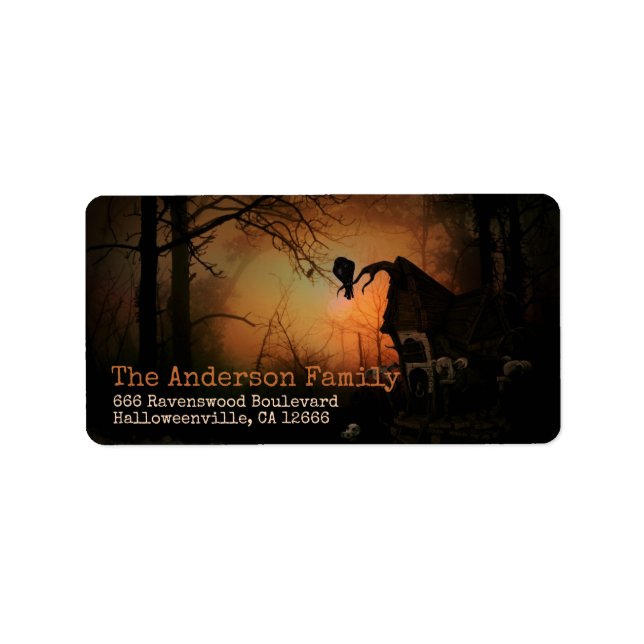 Etiqueta Halloween Spooky Black Raven Personalizado (Frente)
