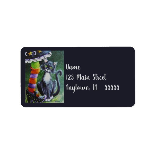 Etiqueta Halloween Tuxedo arte de la acuarela para gatos y  (Frente)