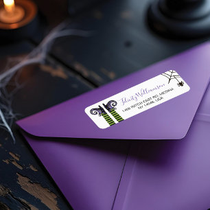 Etiqueta Halloween Whimsical Witch & Spider