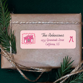 Etiqueta Hand Drawn coquette doodle pink christmas