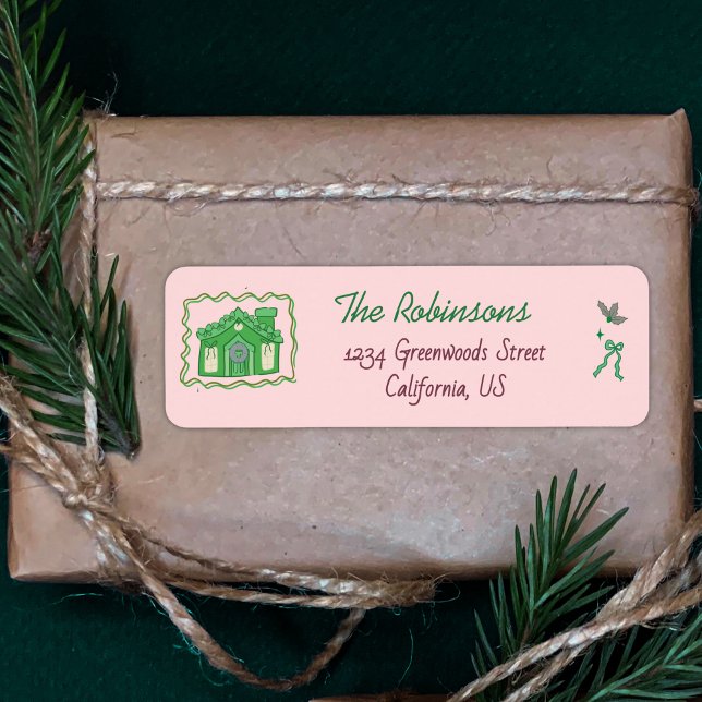 Etiqueta Hand Drawn doodle green pink christmas (Subido por el creador)