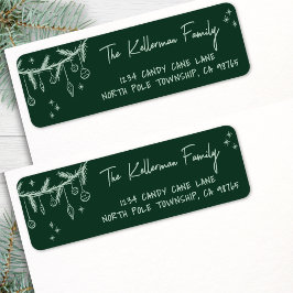 Etiqueta Hand Drawn Green Christmas Return Address