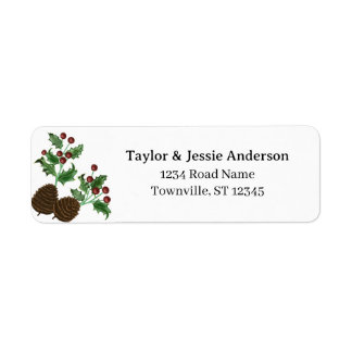 Etiqueta Hand Drawn Holly & Pine Cones Return Address Label