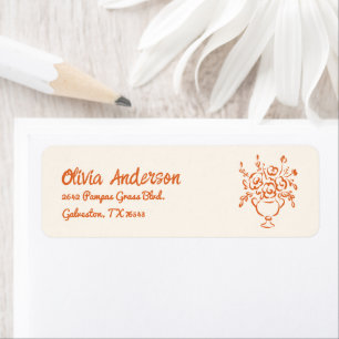 Etiqueta Hand Drawn Naranja Floral Bouquet Baby Shower
