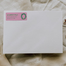 Hand Painted Pink Green Christmas Wreath Address
