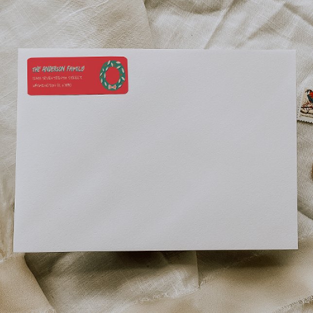 Etiqueta Hand Painted Red Green Christmas Wreath Address (Subido por el creador)