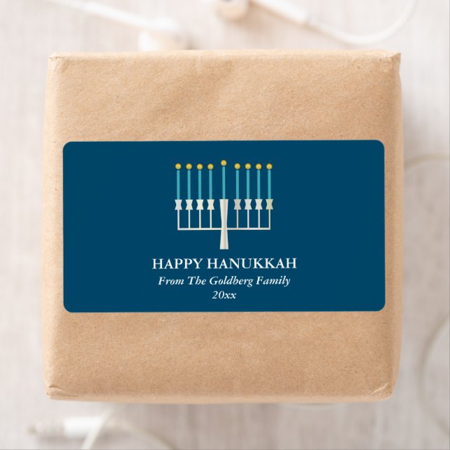 Etiqueta Hanukkah Menorah en azul personalizado (In situ)