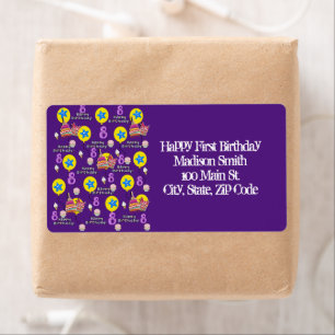 Etiqueta Happy 8th Birthday Address Labels, púrpura
