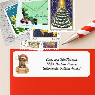 Etiqueta Happy Doberman Navidades Return Address Label