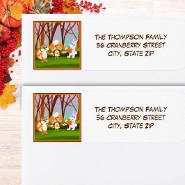 Etiqueta Happy Friendsgiving Turkey with Chipmunk, Rabbit