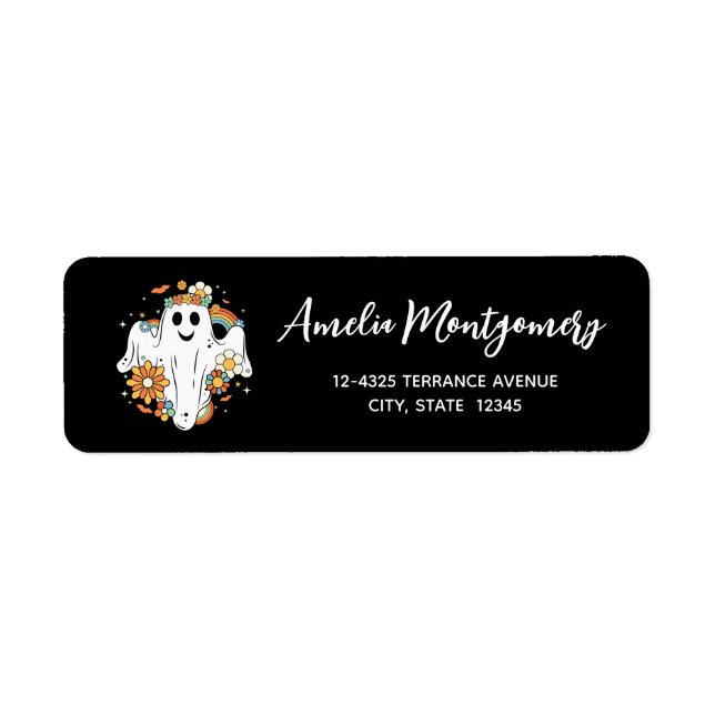 Etiqueta Happy Ghost Retro Hippie Vibe (Frente)