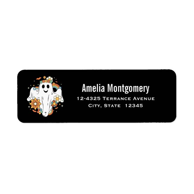 Etiqueta Happy Ghost Retro Hippie Vibe (Frente)