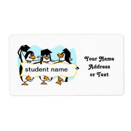 Etiqueta Happy Graduating Dancing Penguins w/Banner