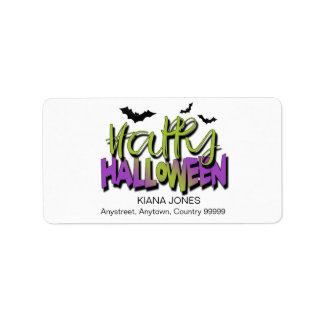 Etiqueta Happy Halloween Typography con Bats Green ID685