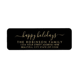 Etiqueta Happy Holidays Black Gold Script Return Address