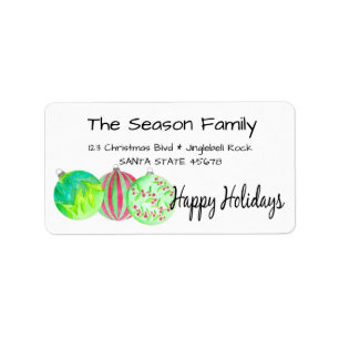 Etiqueta Happy Holidays Christmas baubles watercolor