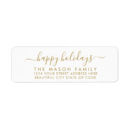 Etiqueta Happy Holidays Gold White Script Return Address