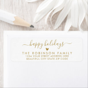 Etiqueta Happy Holidays Gold White Script Return Address