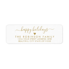 Etiqueta Happy Holidays Gold White Script Return Address
