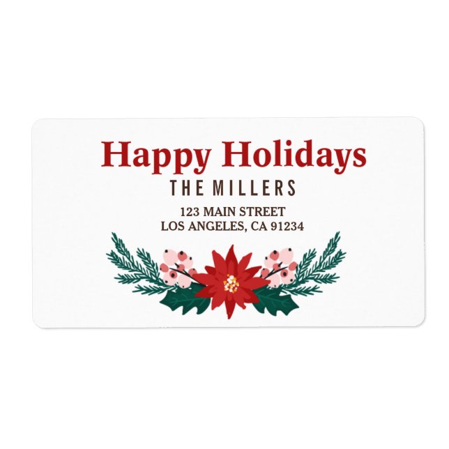 Etiqueta Happy Holidays Poinsettia Bouquet Holiday Label (Frente)