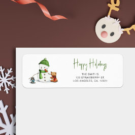 Etiqueta Happy Holidays Typography Snowman Return Address