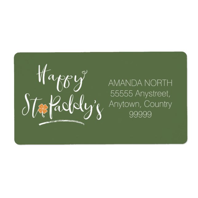 Etiqueta Happy St. Paddy's Naranja Shamrock ID336 (Frente)