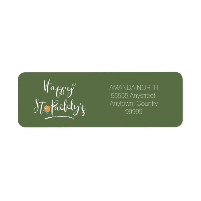 Etiqueta Happy St. Paddy's Naranja Shamrock ID336 (Frente)