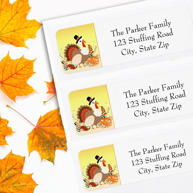 Etiqueta  Happy Thanksgiving Turkey Folk Art (Subido por el creador)