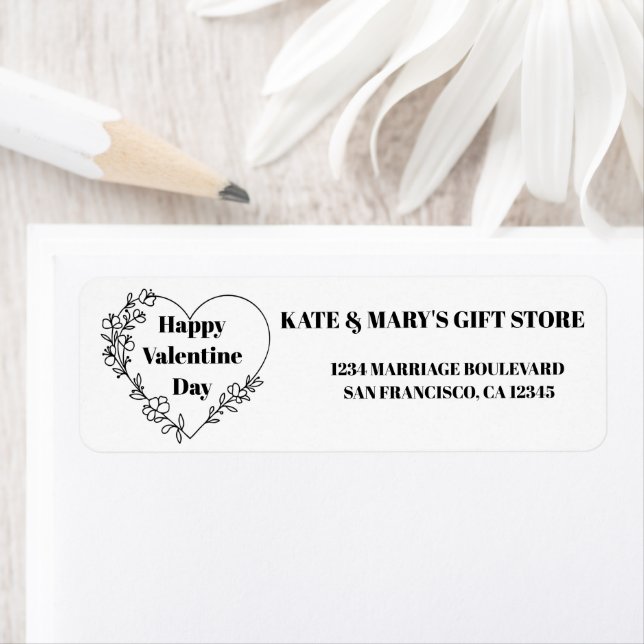 Etiqueta Happy Valentine's Day Business Name Website (In situ)