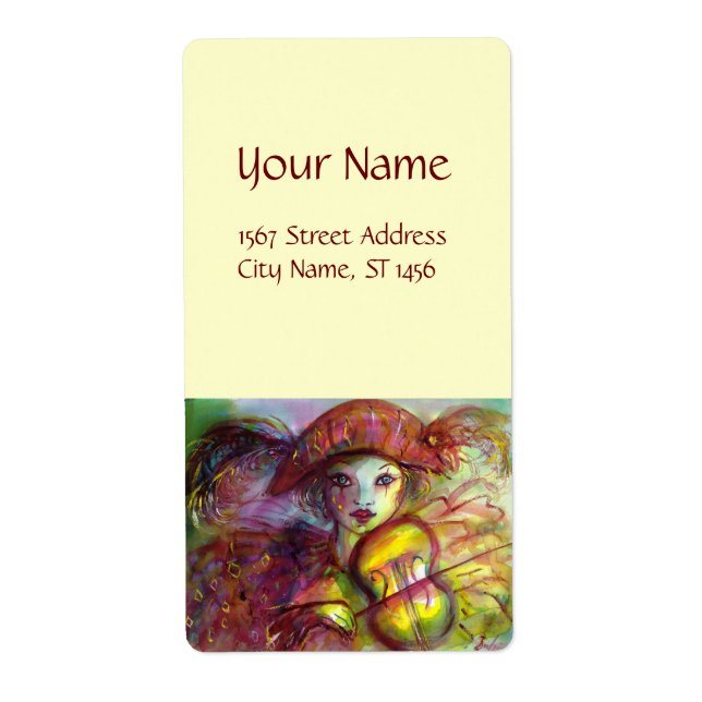 Etiqueta HARLEQUIN rojo rosa amarillo púrpura (Frente)