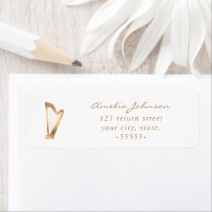 Etiqueta Harp Elegant Script Moderno Gold White Music